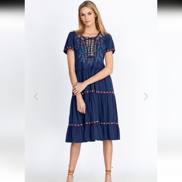 Johnny Was Dresses & Skirts - Johnny Was Sicilia Tiered Knit Dress Embroidered Details